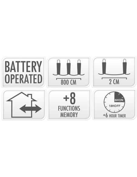 Micro Cluster 200 led - 4m - wit - Batterij - Lichtfuncties - Geheugen - Timer