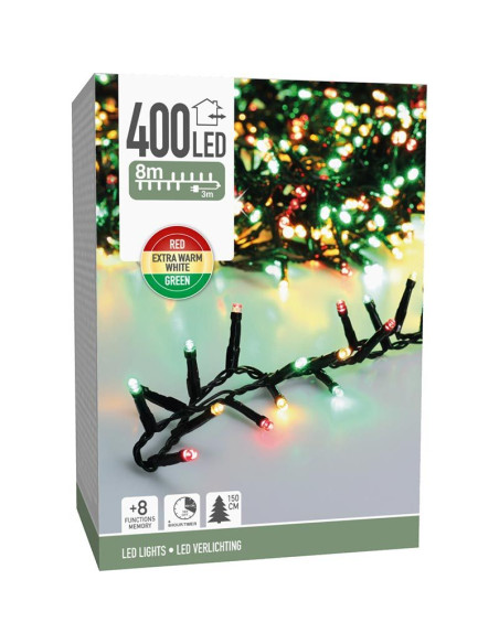 Microcluster - 400 led - 8m - three tone traditional - Timer - Lichtfuncties - Geheugen - Buiten