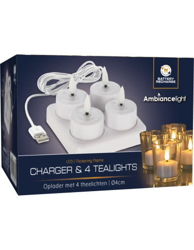 Lader met oplaadbare 4 LED Theelichten