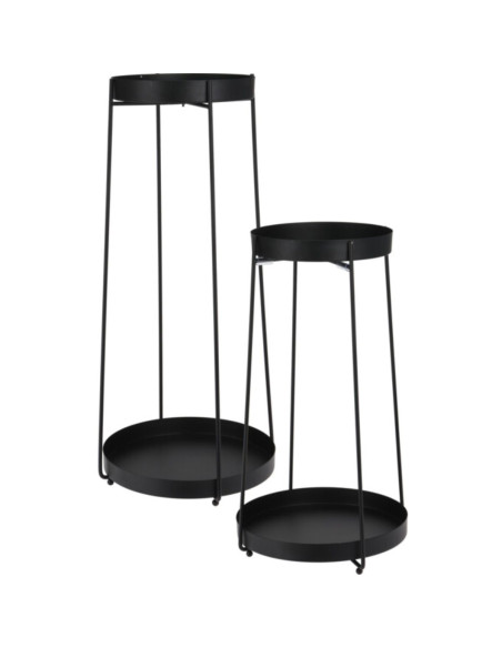 Plantenstandaard - 46 + 58 cm hoogte - zwart - set van 2