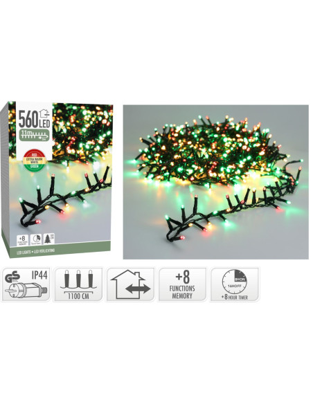 Microcluster - 560 led - 11m - three tone traditional - Timer - Lichtfuncties - Geheugen - Buiten