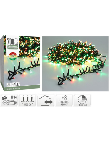 Microcluster - 700 led - 14m - three tone traditional - Timer - Lichtfuncties - Geheugen - Buiten