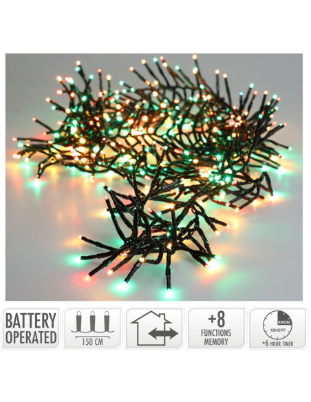 Clusterverlichting 192 led -  1.4m - three tone traditional - Batterij - Lichtfuncties - Geheugen - Timer