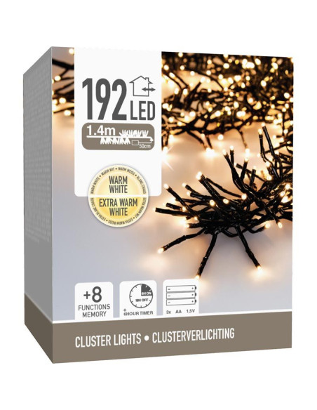 Clusterverlichting 192 led -  1.4m - two tone romantic - Batterij - Lichtfuncties - Geheugen - Timer