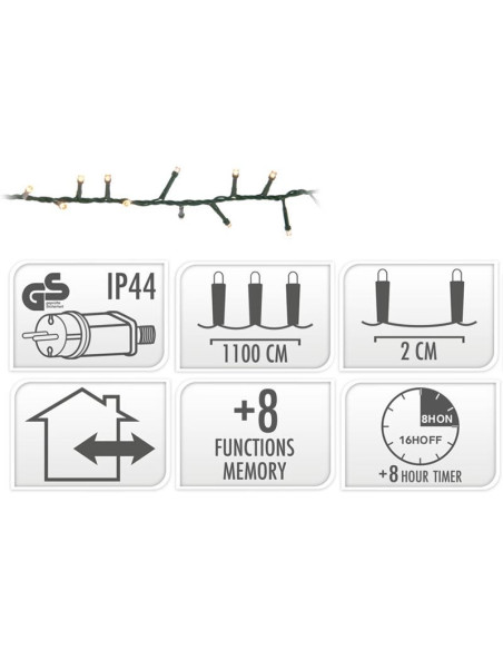 Microcluster - 560 led - 11m - warm wit - Timer - Lichtfuncties - Geheugen - Buiten