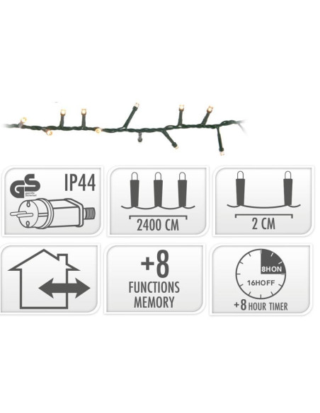 Microcluster - 1200 led - 24m - extra warm wit - Timer - Lichtfuncties - Geheugen - Buiten