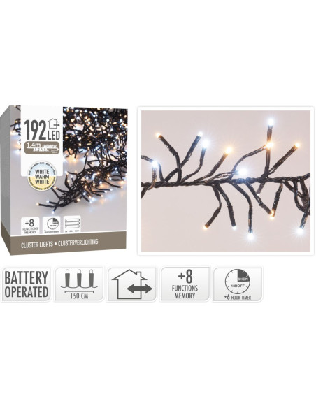 Clusterverlichting 192 led -  1.4m - two tone adorable - Batterij - Lichtfuncties - Geheugen - Timer