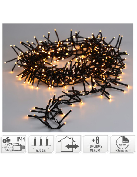 Maxi Cluster Kerstverlichting - 400 led - 6m - extra warm wit - Timer - Lichtfuncties - Geheugen - Buiten