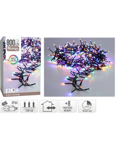 Maxi Cluster Kerstverlichting 800 led 12m multicolor Timer Lichtfuncties Geheugen Buiten