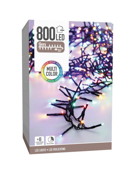 Maxi Cluster Kerstverlichting - 800 led - 12m - multicolor - Timer - Lichtfuncties - Geheugen - Buiten
