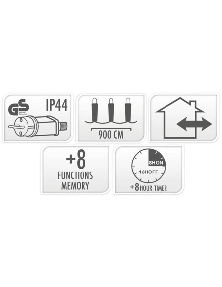 Maxi Cluster Kerstverlichting - 600 led - 9m - extra warm wit - Timer - Lichtfuncties - Geheugen - Buiten