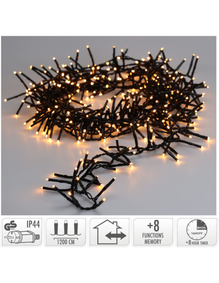 Maxi Cluster Kerstverlichting - 800 led - 12m - extra warm wit - Timer - Lichtfuncties - Geheugen - Buiten