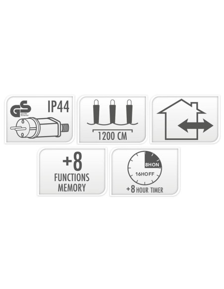 Maxi Cluster Kerstverlichting - 800 led - 12m - extra warm wit - Timer - Lichtfuncties - Geheugen - Buiten