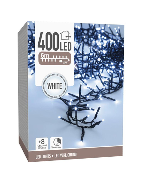 Maxi Cluster Kerstverlichting - 400 led - 6m - wit - Timer - Lichtfuncties - Geheugen - Buiten