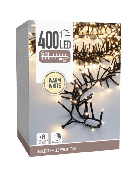 Maxi Cluster Kerstverlichting - 400 led - 6m - warm wit - Timer - Lichtfuncties - Geheugen - Buiten