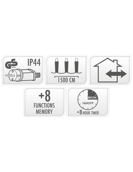 Maxi Cluster Kerstverlichting - 1000 led - 15m - warm wit - Timer - Lichtfuncties - Geheugen - Buiten
