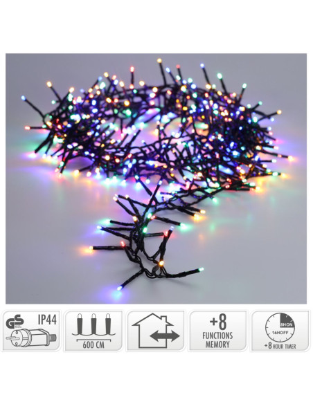 Maxi Cluster Kerstverlichting - 400 led - 6m - multicolor - Timer - Lichtfuncties - Geheugen - Buiten