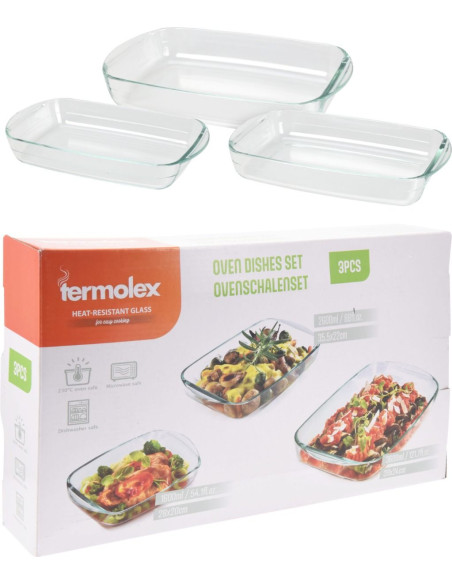 Ovenschalen Set - 3-delig - 1.6L -2.6L - 3.6L - Glas - Vaatwasserbestendig