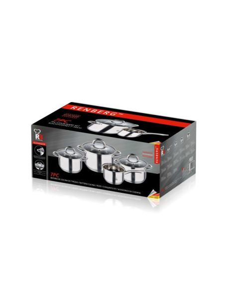 Renberg Alexander Pannenset RVS - Inductie - 7 delig - 4  Kookpannen Ø 16 - 18 - 20 - 24 cm + 3 Deksels