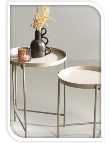 Bijzettafels Taupe - set van 2 - D31xH38 cm en...