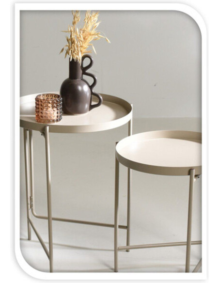 Bijzettafels Taupe - set van 2 - D31xH38 cm en D36xH45 cm