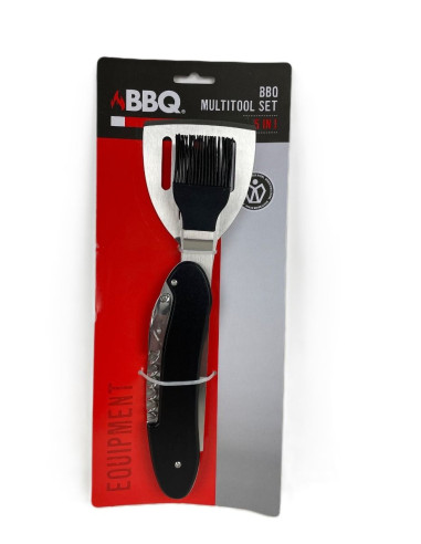 Barbecue Multitool RVS zwart - 5-in-1 multi...