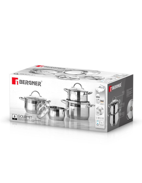Bergner RVS Pannenset Gourmet - 4 Kookpannen met Deksels - Inductie