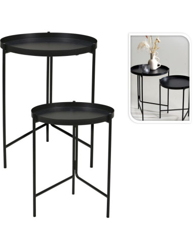 Bijzettafels Zwart - set van 2 - D31xH38 cm en...
