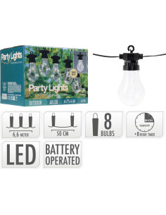 Feestverlichting op Batterijen 8 Lampen 40 LED 4.50 meter warm wit met timer