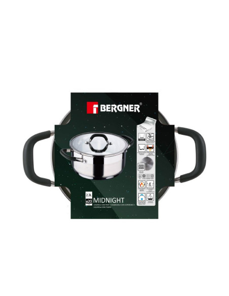 Bergner Midnight RVS Kookpan met  Deksel - Inductie - 20cm - 2.3L