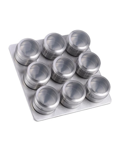 Ceruzo Kruidenrek Magnetisch - 9 RVS Kruidenpotjes