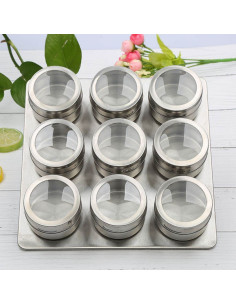 Ceruzo Kruidenrek Magnetisch - 9 RVS Kruidenpotjes 2