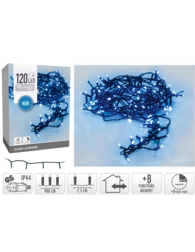 Kerstverlichting 120 led- 9m - blauw - Timer -...