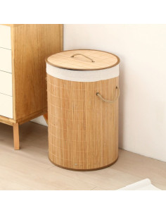 Ceruzo Wasmand met Deksel - Bamboe - Rond - 48 Liter 2