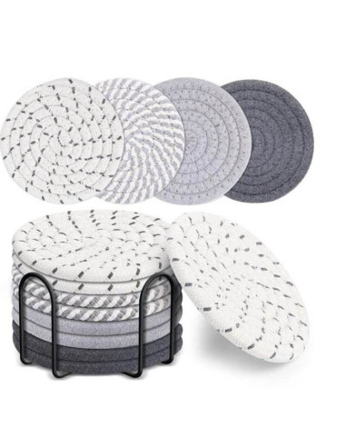 Ceruzo Onderzetters met Houder - Set van 8 - Grijs