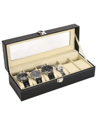 Ceruzo Horlogebox - voor 6 Horloges - Zwart
