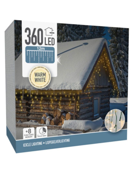 IJspegel verlichting - 12 meter - 360 LED - Timer - Lichtfuncties - Geheugen - warm wit