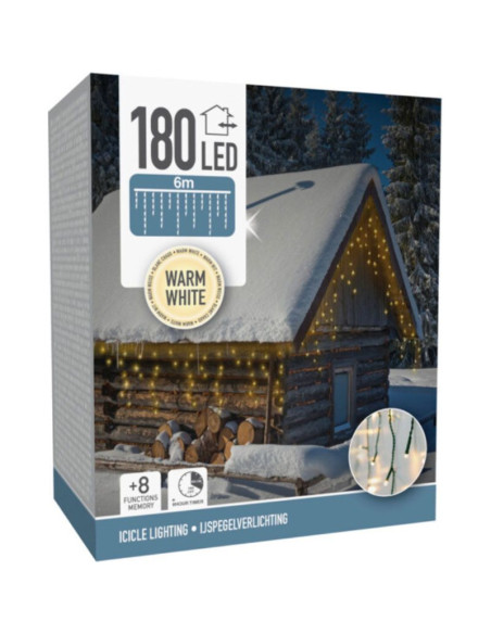 IJspegel verlichting - 6 meter - 180 LED - Timer - Lichtfuncties - Geheugen - warm wit