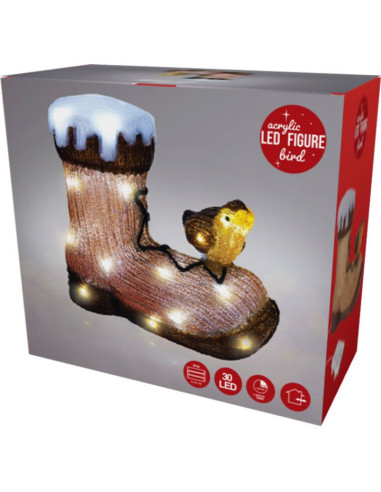 Kerstfiguur Acryl - Vogel op Laars - LED - 28cm