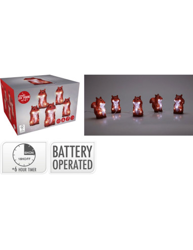 Kerstfiguur Acryl - Eekhoorns - LED - set van 5
