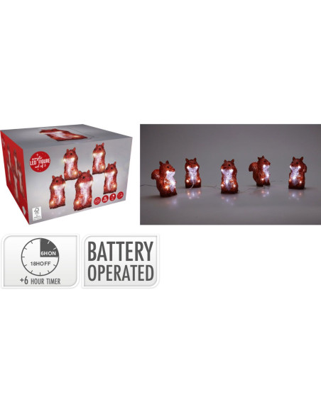 Kerstfiguur Acryl - Eekhoorns - LED - set van 5