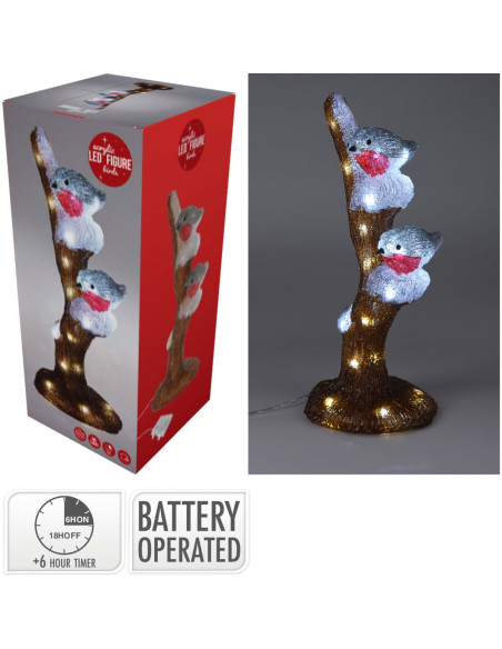 Kerstfiguur Acryl - Vogels op Tak - LED - 41cm