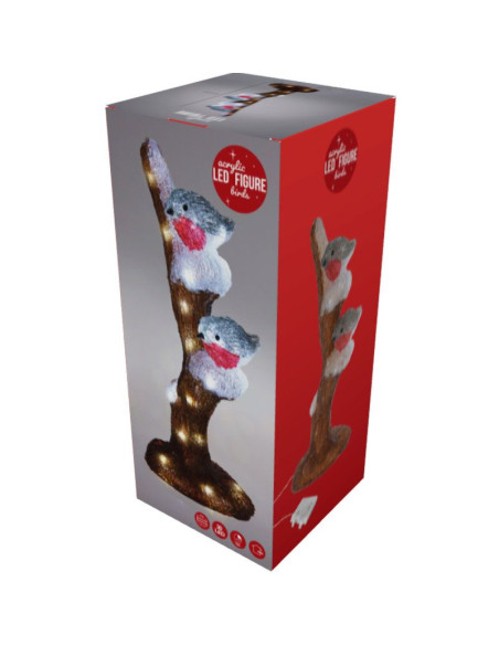 Kerstfiguur Acryl - Vogels op Tak - LED - 41cm