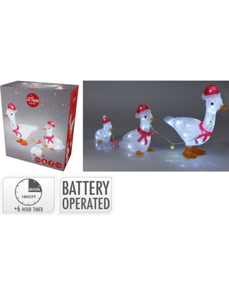 Kerstfiguur Acryl - Eenden - LED - set van 3