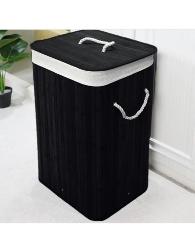 Ceruzo Bamboe Wasmand met Deksel - 72L - Zwart