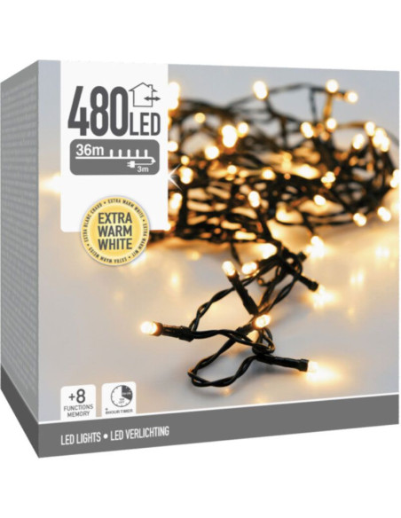 Kerstverlichting 480 led- 36m - extra warm wit - Timer - Lichtfuncties - Geheugen - Buiten