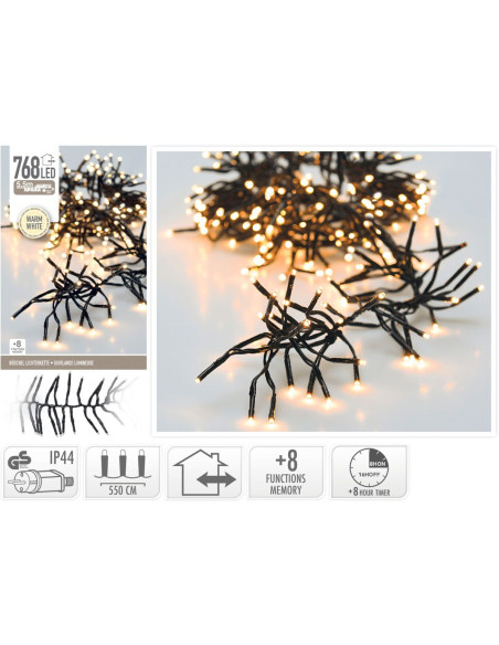 Clusterverlichting - 768 LED - 5.5m - Timer - Lichtfuncties - warm wit