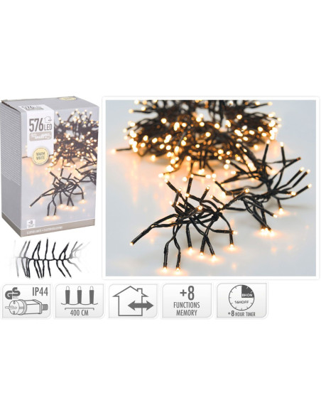Clusterverlichting - 576 LED - 4m - Timer - Lichtfuncties - warm wit