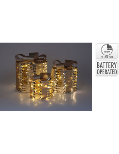 Kerstgifts met Verlichting - 3 stuks - goud