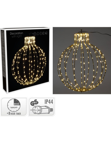 Verlichte Kerstbal - 45cm - Zwart Frame